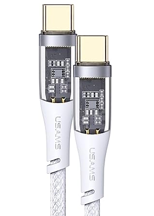 USAMS 100W USB C to USB C Cable 4ft, Type C Charger 5A Fast Charging Cable, USBC to USBC Cord Compatible with MacBook Pro 2021, iPad Pro 2021, iPad Air 5, Samsung Galaxy,Pixel, Switch White