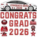 JULMELON 2026 Graduation Car Magnets Decorations, 22 Pcs Graduation Fridge Magnets, Car Garage Door Magnetic Stickers Class of 2026 Congrats Grad Party Cruise Door Decorations Supplies (Red)
