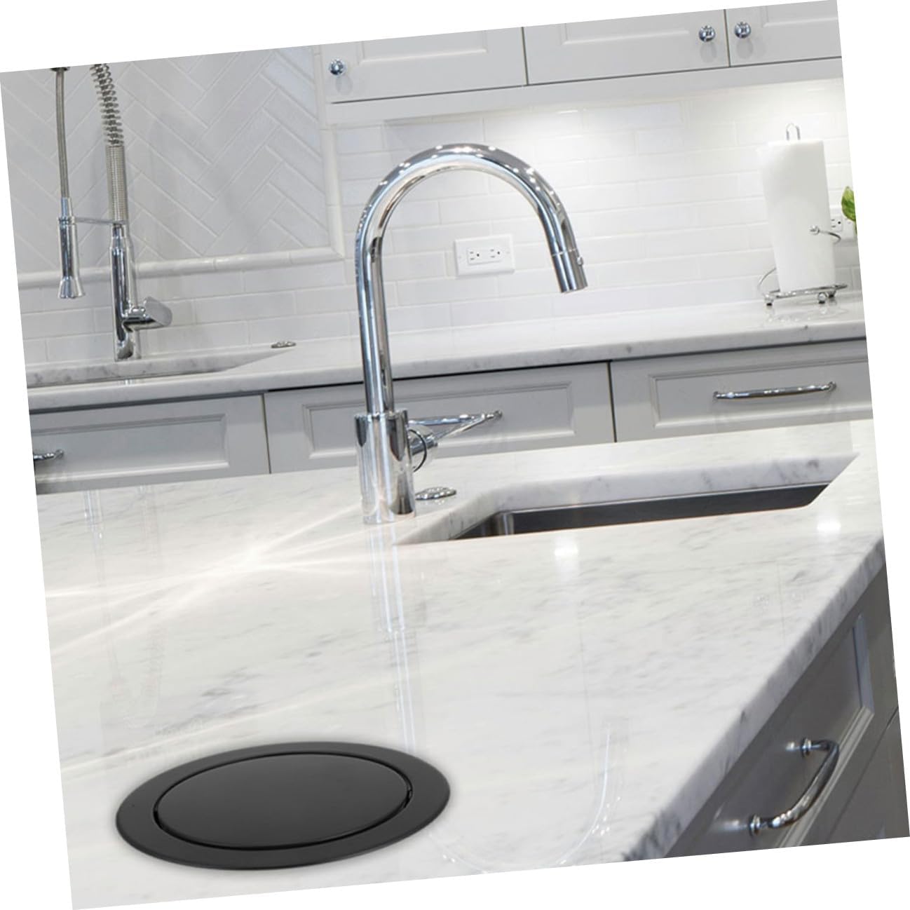 Recessed Trash Can Lid with Swing Flap, Stainless Steel Countertop Waste Lid for Kitchen and Bathroom, round Recessed Bin Cover Compatible with 21-24cm Opening, 2pcs Set