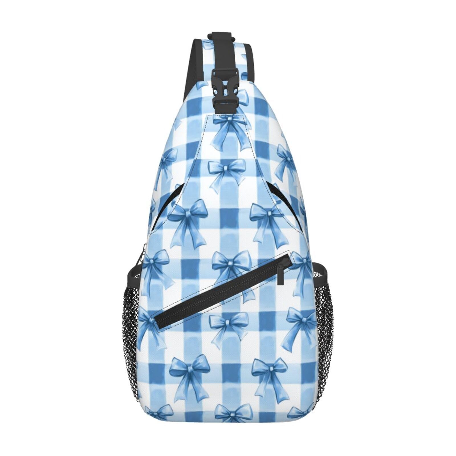SUPLUCHOM Sling Bag Blue Bows Check Hiking Daypack Crossbody Shoulder Backpack Travel Chest Pack for Men Women