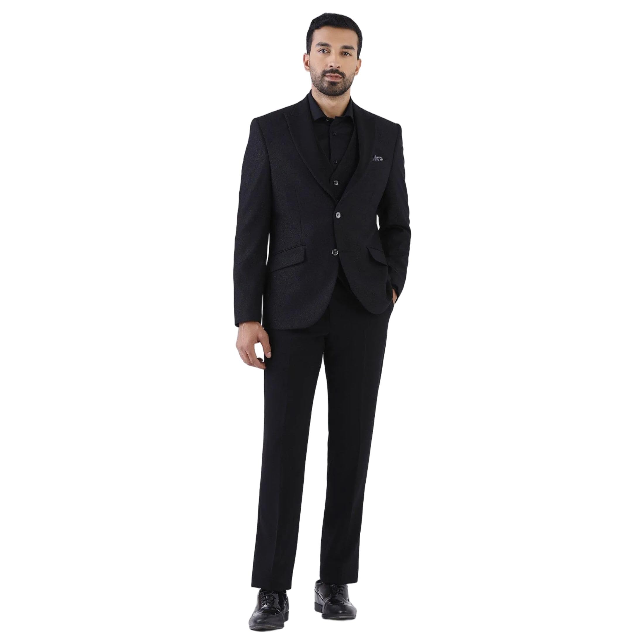 blackberrys Men's Black Poly-Blend Textured Slim Comfort 3-Piece Suits-picture-19