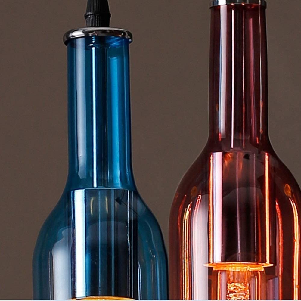 Lampadario a Sospensione Moderno in Stile Industriale con 3 Bottiglie di Vetro Colorate, Altezza Regolabile, Stile Rustico Vintage, Ideale per Bar e Isole Cucina.