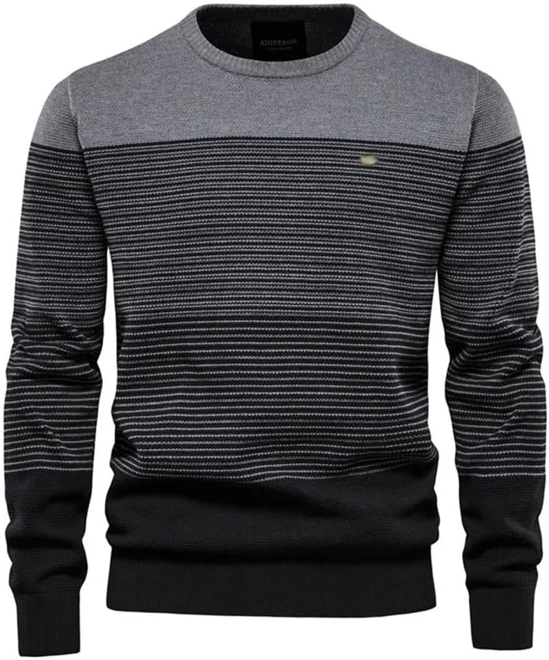 Men's Fashion Casual Round Collar Jacket Stitching Knit Sweater Men's Winter Warm Sweater(D,X-Large)