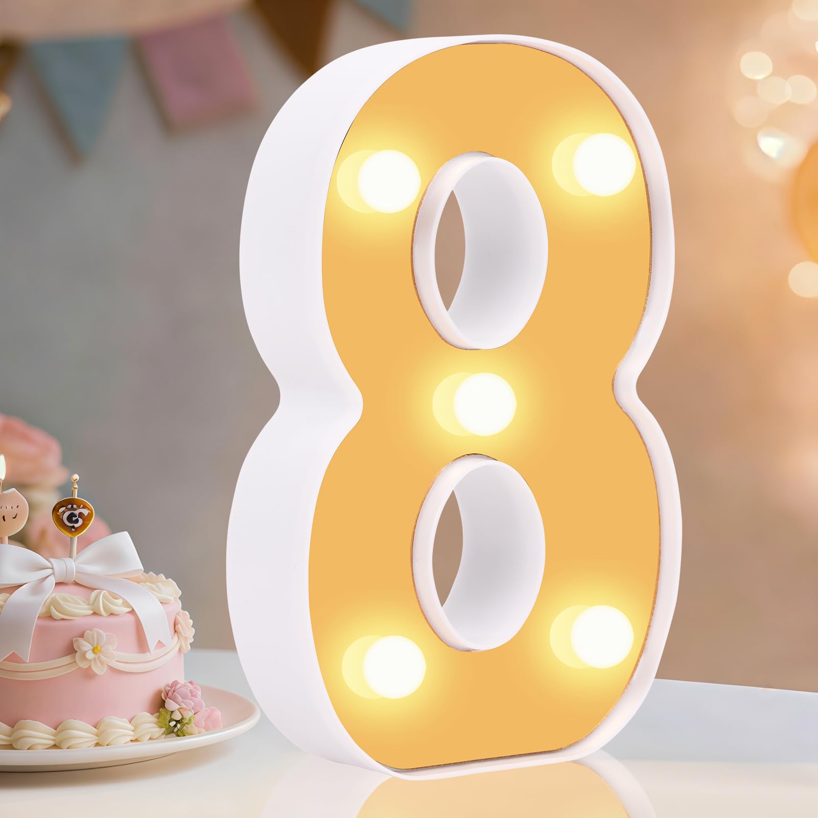 Light up Number 8, Number 8 Light, Warm White Led Numbers Sign, Gold-mirrored, Gifts for Girls Women Party Birthday Decorations Night Light (gold-number8)
