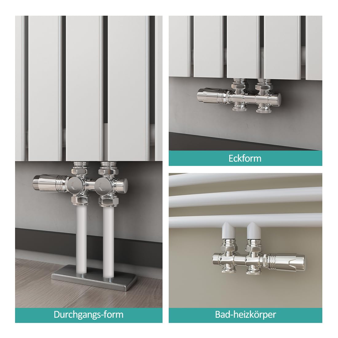 EMKE Multiblock Ventielarmaturen voor radiatoren, kraanblok, verwarmingsaccessoires, hoek en doorgangsvorm, ventielkraanblok, radiatorventiel met thermostaat, 1 stuk, zwart