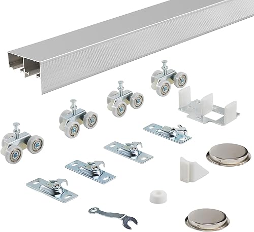 Miniatura 2 de Juego de herrajes para puerta corrediza de armario de 48 pulgadas4 pies, riel de puerta corrediza de aluminio para armario y accesorios para 2