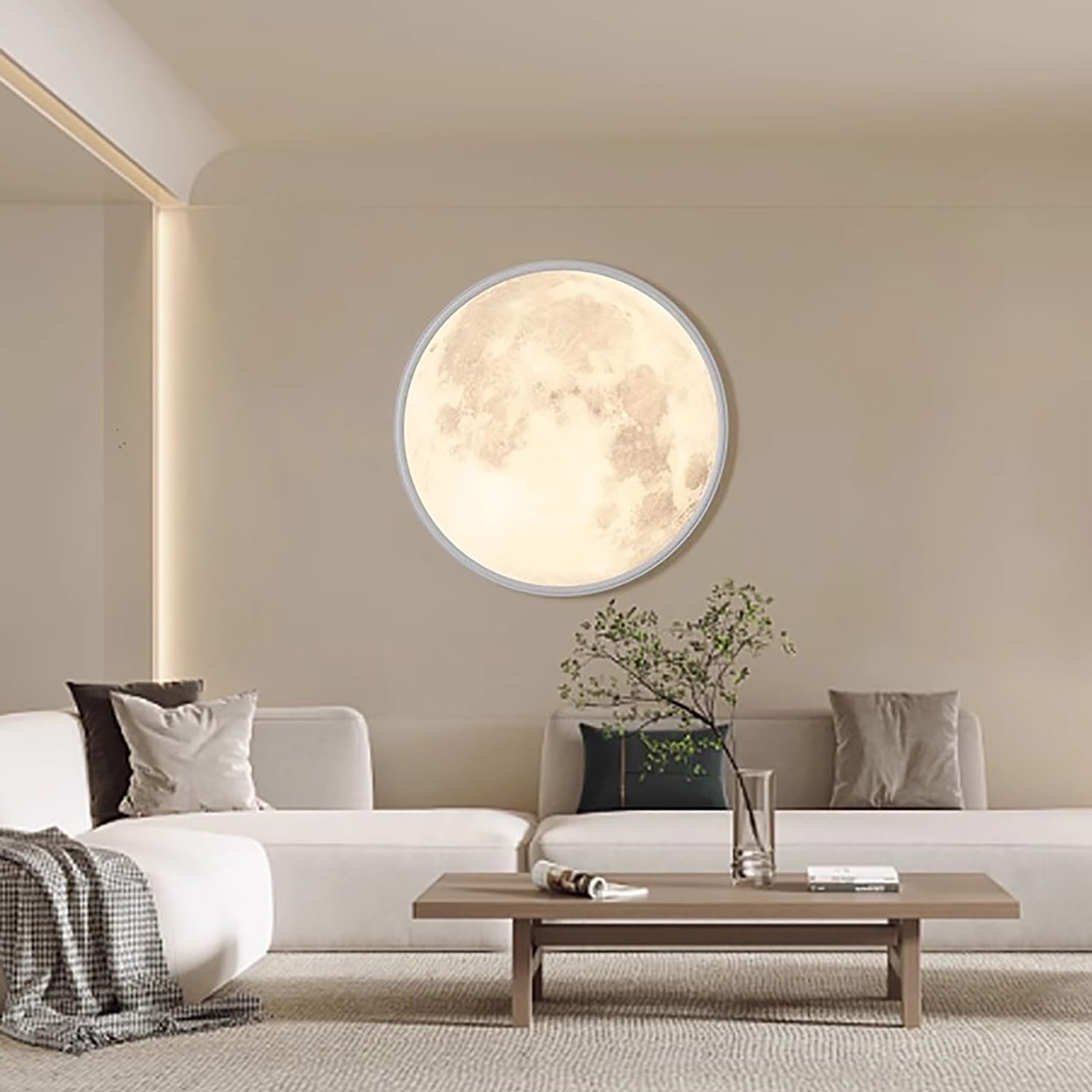 Lampada da Parete a Forma di Luna, Luce 3D in Acrilico dimmerabile per Interni con Telecomando, Design Rotondo Ultrasottile, Illuminazione Decorativa per Camera da Letto e Soggiorno