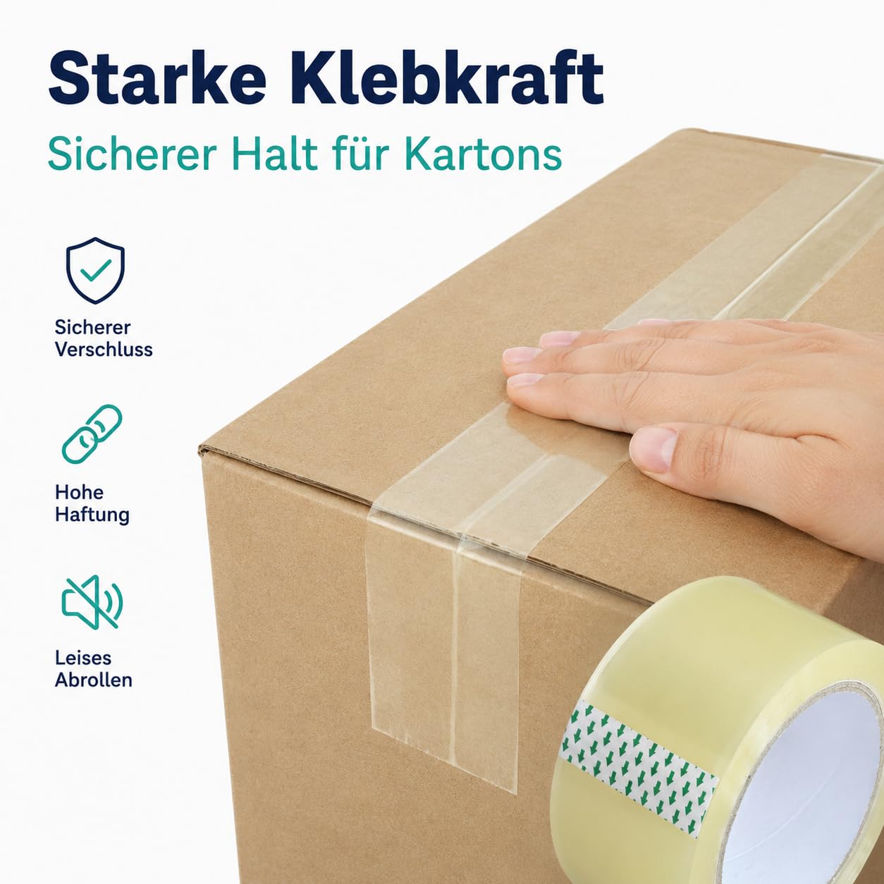 72 Rollen Packband Transparent – 70 mm x 66 m, Vorratspack, Leise Abrollend & Reißfest