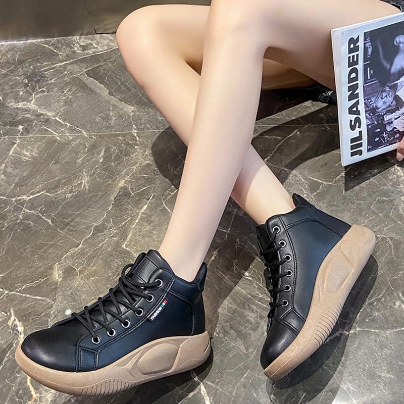 RiceelSor Women's High Top Lace Up Platform Sneakers Round Toe Breathable Non-Slip Soft Comfortable Retro Fashion Walking Casual Shoes 6