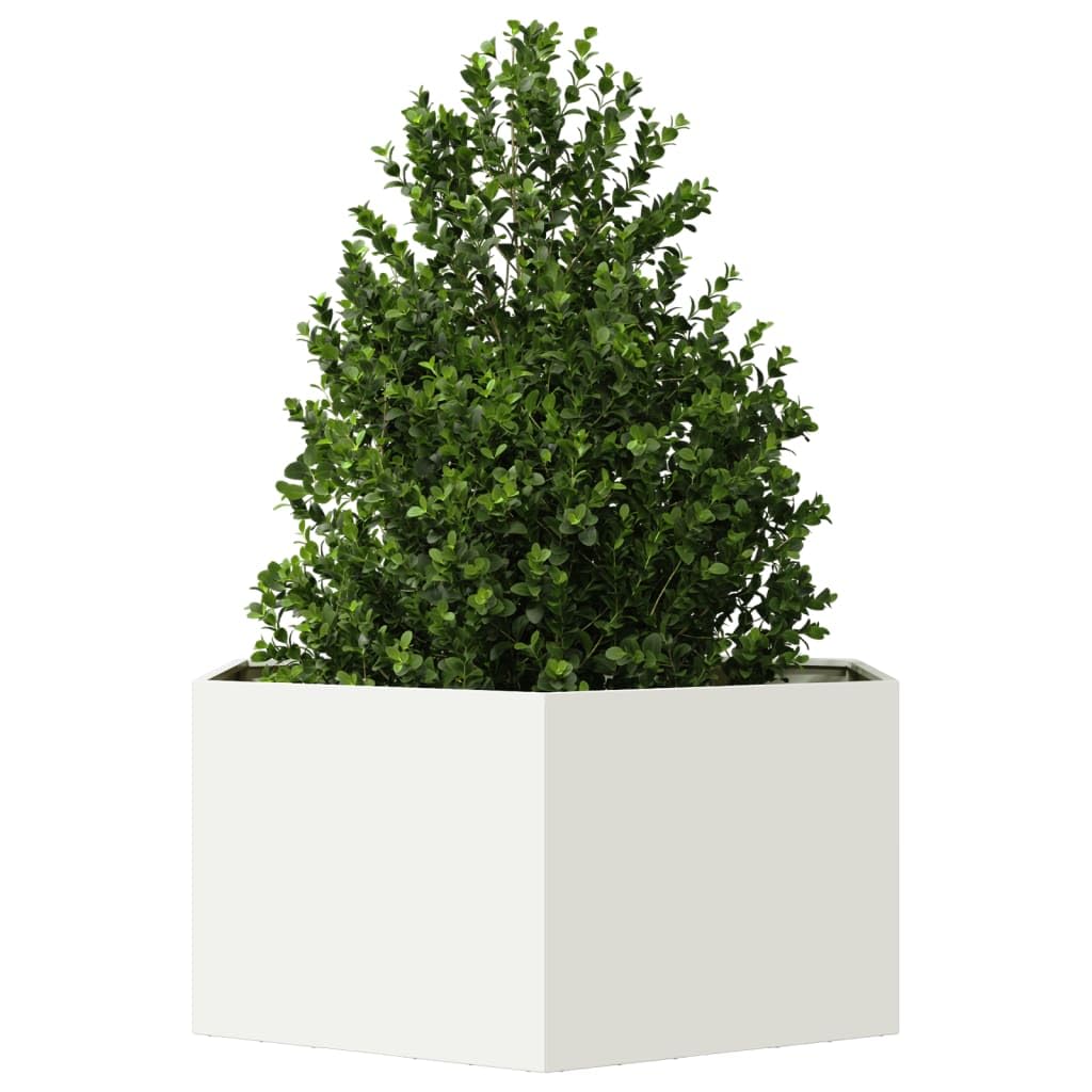Macetero de jardín blanco hexágono 104 x 90 x 45 cm de acero, jardinera elevada, caja para plantas, resistente a la intemperie, bancal para el cultivo, hierbas, frutas, verduras y flores