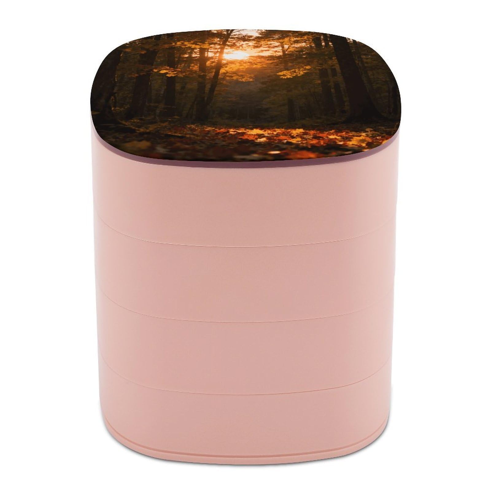VstaDank 360° Rotating Sunset Forest Jewelry Box, Multi-Layer Large Capacity Jewelry Organizer for Earrings Necklaces Rings, Dustproof Desktop Storage Case for Women