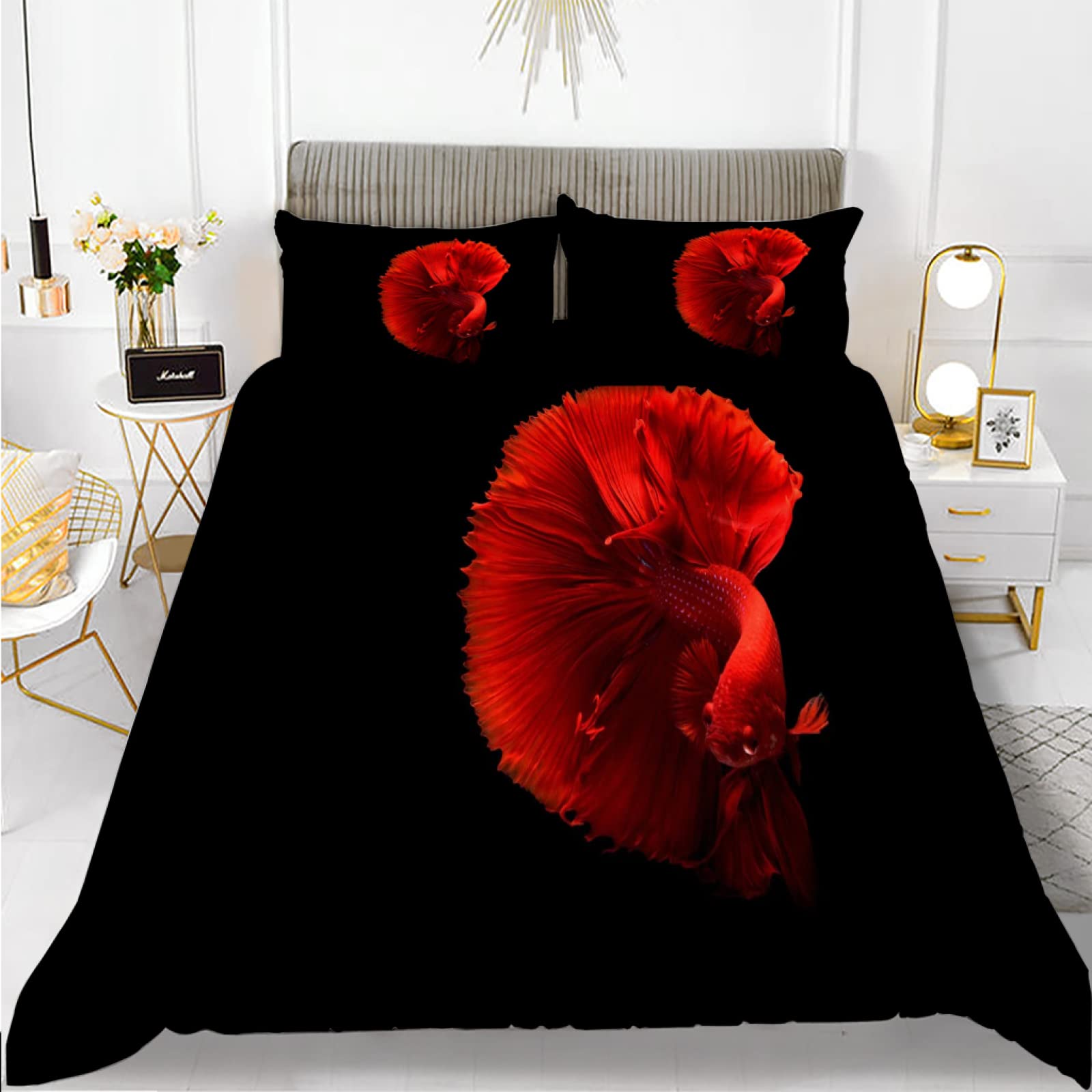 Parure de lit 220x240 adulte fleur noir microfbre 110g