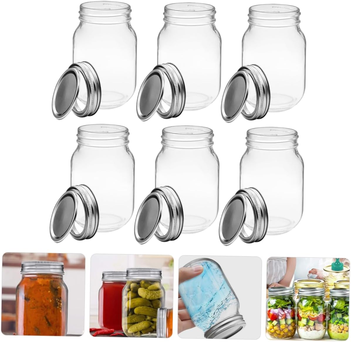 6pcs Glass Jars Airtight Lids Reusable Storage Containers for Jam Honey and Salad Leak Wide Mouth Design for Convenient Food Preservation