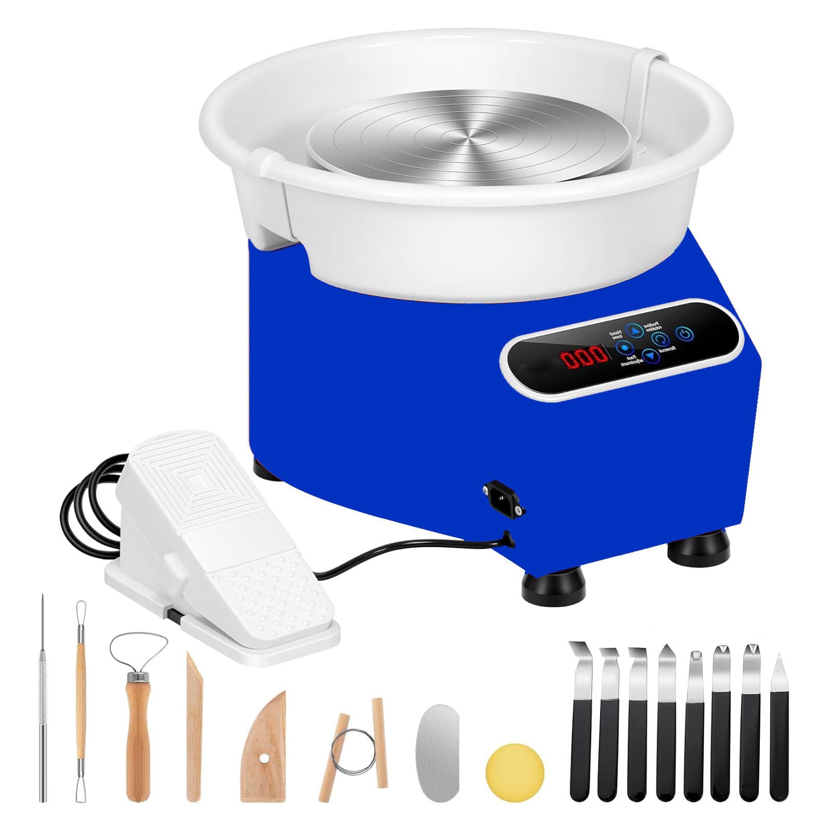 FBJAMZ Pottery Wheel,with LCD Touch Screen Foot Pedal, 10-inch Ceramic Machine, Complete Tool Kit for Beginners Adults, Ideal for DIY Clay Art Craft (Blue)