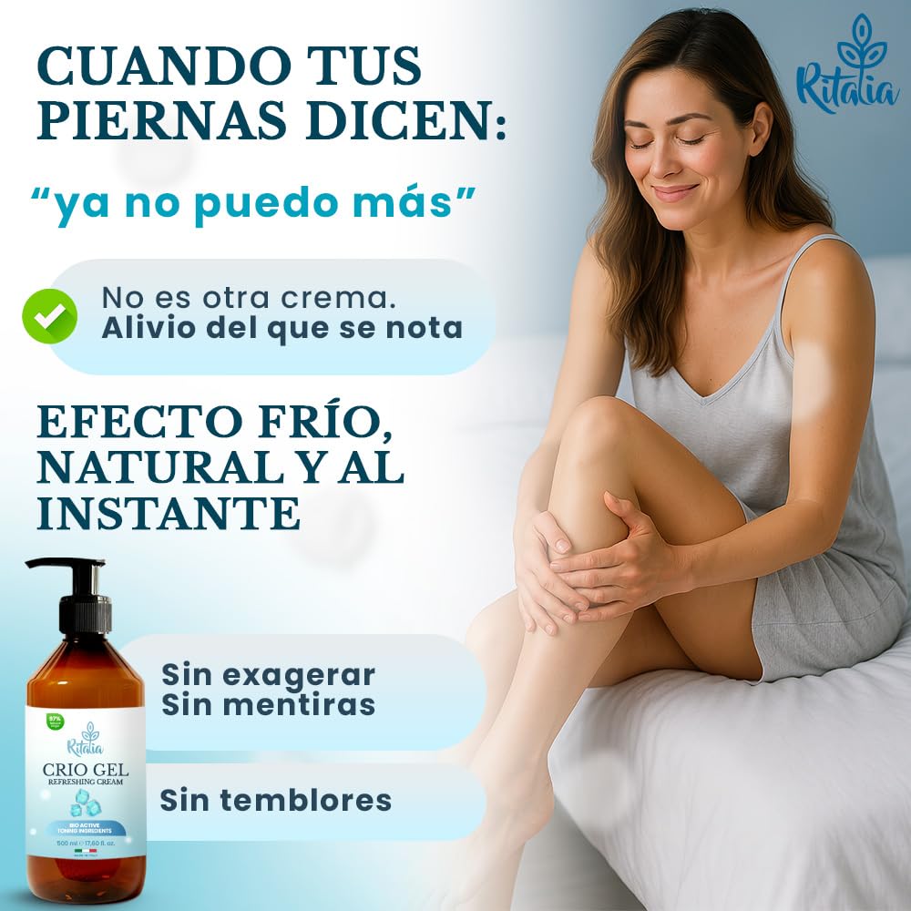 Ritalia® 500ml Grande CREMA GEL FRIO PIERNAS CANSADAS BIO mejora la circulacion varices arañas vasculares piernas y pies hinchados