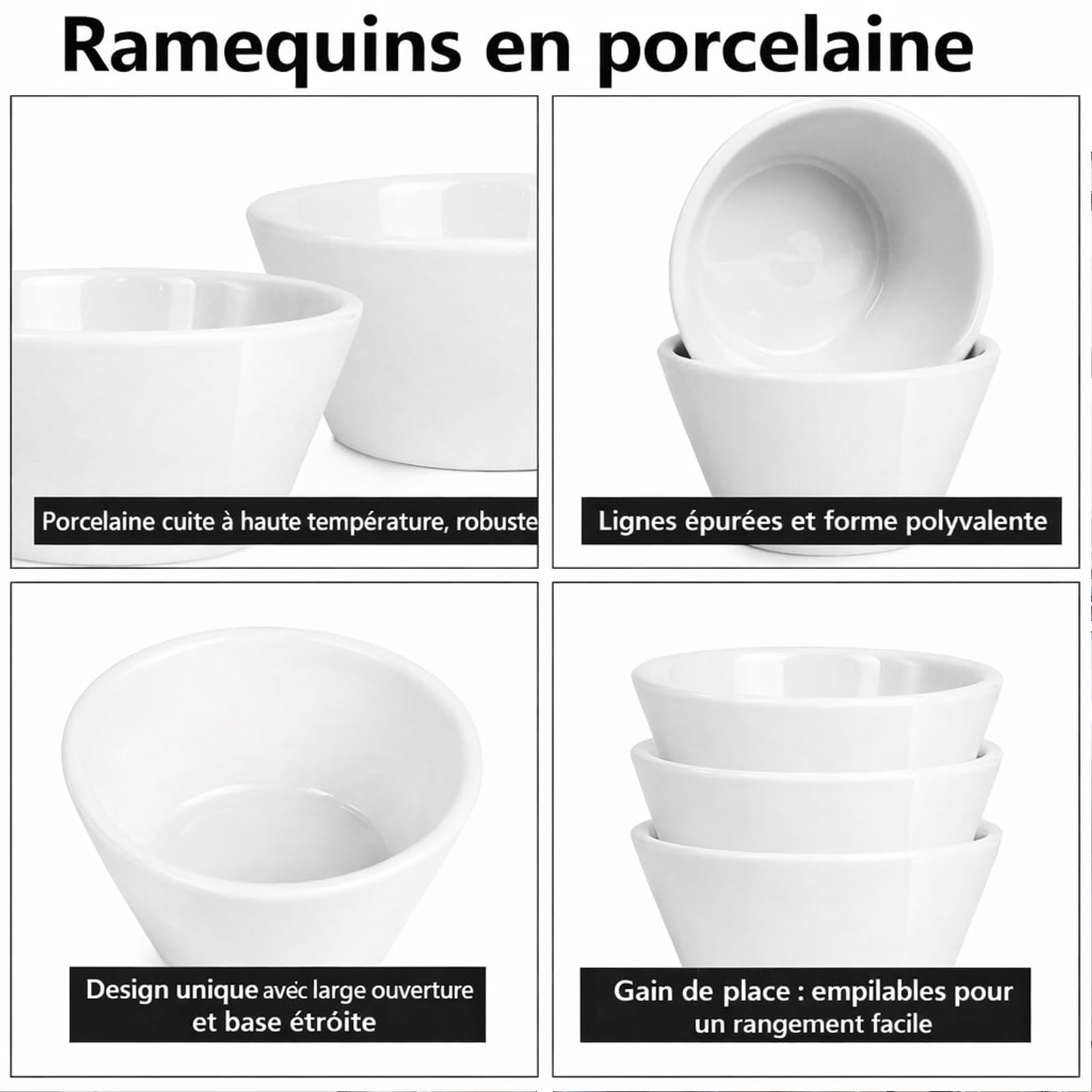 Lot de 18 Bols en Porcelaine Blanche, 240 ml, Ø 10.7 cm, Bols à Bouillon | Petits Bols à Dessert Compatibles Micro-ondes et Lave-Vaisselle pour Soupe, Glace, Sauce, Salades, Céréales et Restauration