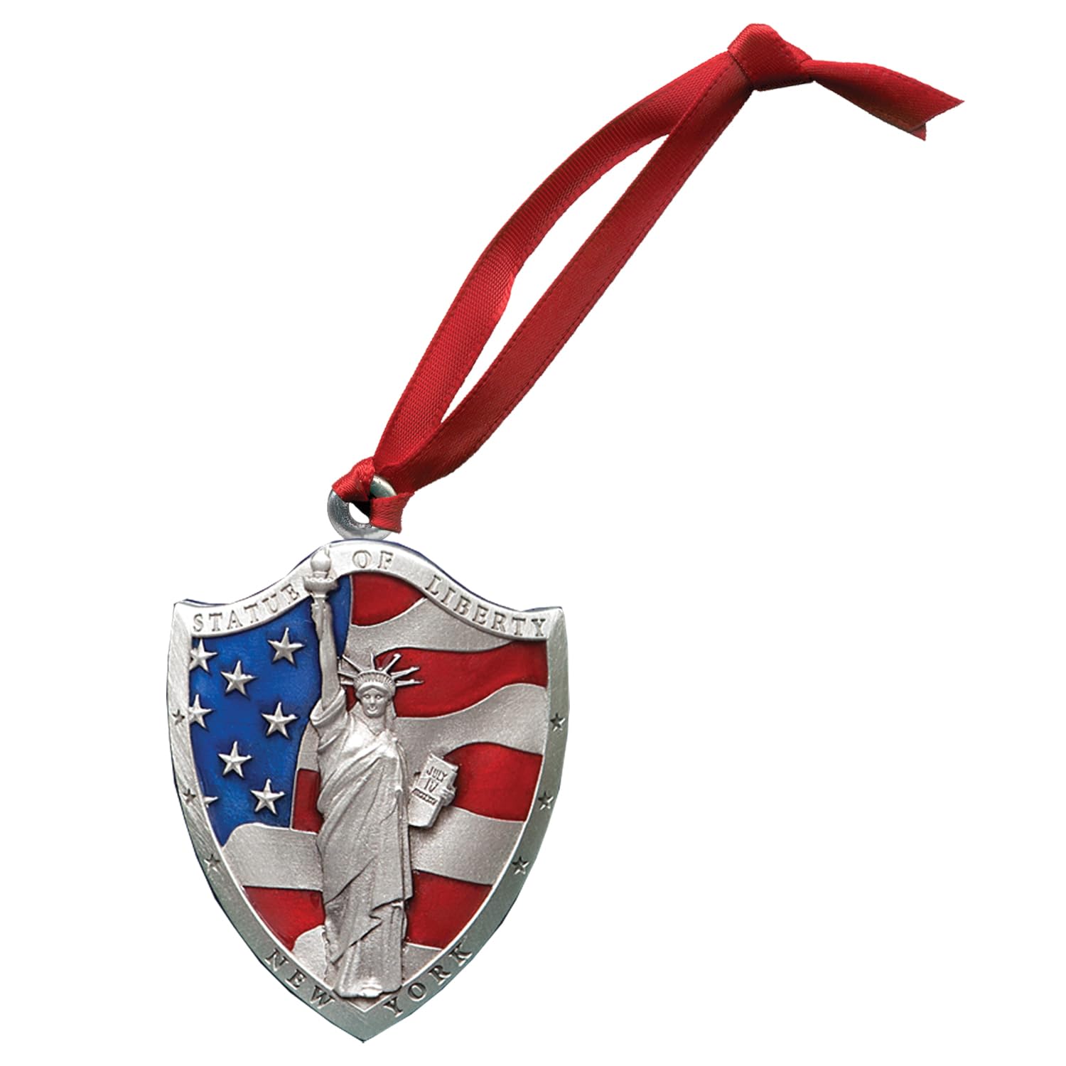 Heritage Pewter Statue of Liberty Ornament | Hand-Sculpted Christmas Tree Ornament | Intricately Crafted Metal Pewter Alma Mater Inlay