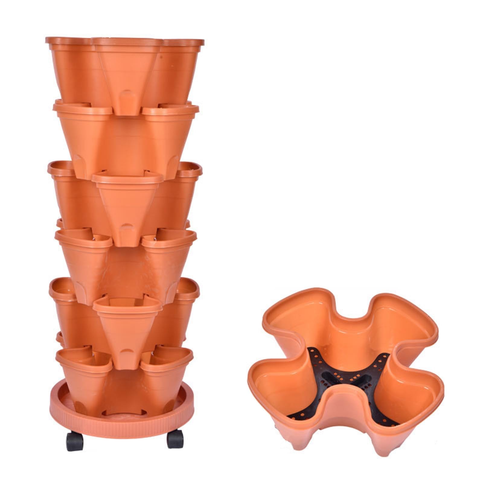Sohodoo Vertical Planter 6 Tier Stackable Planters Garden Tower Planters Strawberry Herb Flower with Removable Wheels(A)