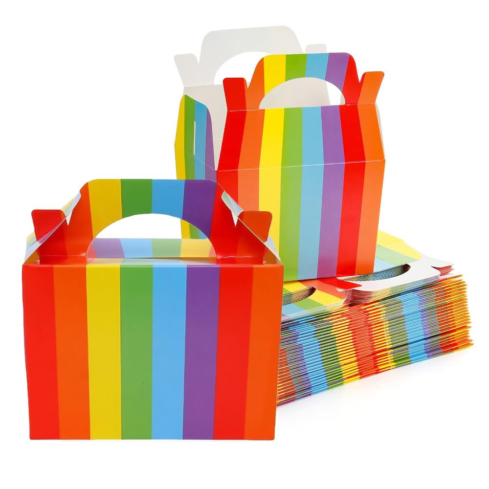 50 Pack Party Favor Treat Boxes Thickened Paper Gift Box Candy Snack Goodie Bag for Birthdays Wedding Holiday Baby Shower Graduations 15 * 9 * 9CM (Rainbow)