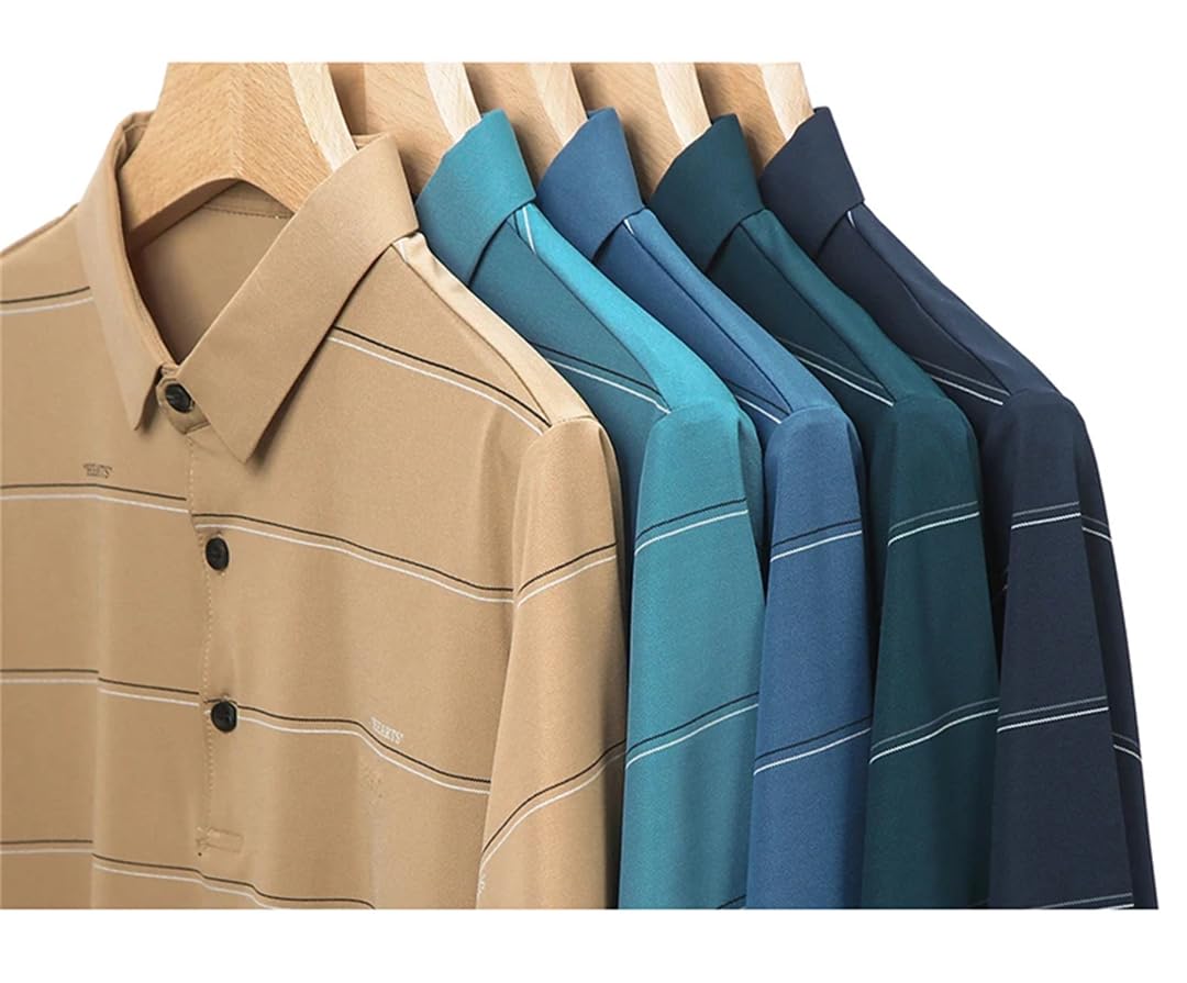Disimlarl Maglietta da uomo casual da ufficio, per tutti i giorni, a righe, con risvolto, pullover da lavoro