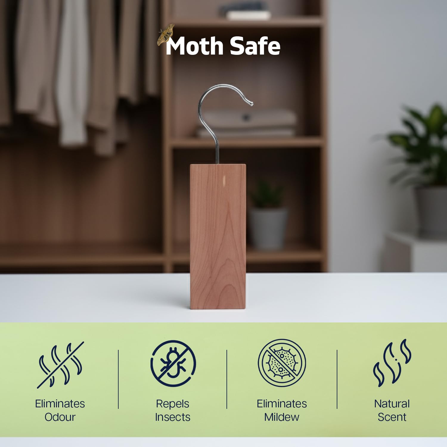 Cedarwood Moth Repellent for Wardrobes Pack of 8 Cedar Wood Hanging Blocks | 100% Natural Cedar Wood Moth Hangers for Clothes Protection | UK Moths Deterrent & Killer for Drawers with Sandpaper — view 4