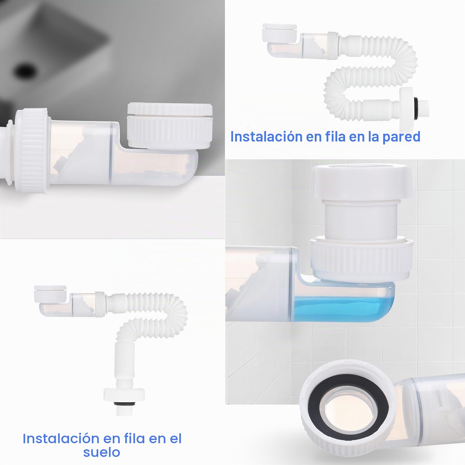 Sifón de 1 1/4 Pulgadas, Manguera de Drenaje Flexible Desagüe Antiolor Fregadero Sifón de Tubo de Reemplazable Sifón Flexible a Prueba de Olores para Baño Y Cocina, Extensible De 380-930mm
