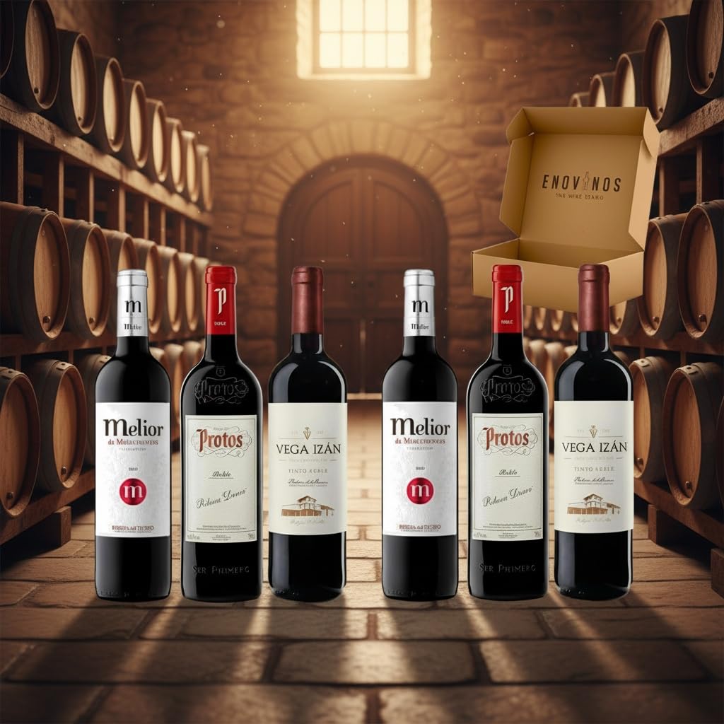 Pack Vinos Ribera del Duero Robles - Envio 24 h - Vinos Regalo - Corta crianza en barrica - 2x Melior, 2x Protos, 2 x Vega Izán - Mejor Seleccion ENOVINOS THE WINE BRAND