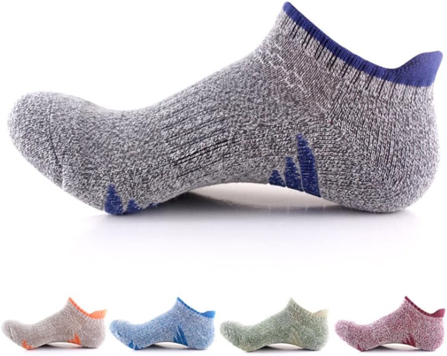 5 Pairs Men Women Low Cut Hiking Socks - No Blister Terry Cushion, Breathable, Moisture Wicking, Arch Support, for Outdoor Sports Running Walking Trekking Cycling Camping Golf Gym, Unisex UK Size 4-7
