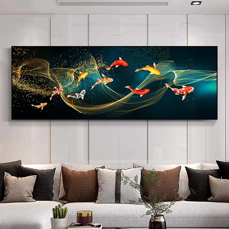Tableau carpe Koi Feng Shui pour un salon zen et harmonieux 30x90cm