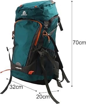 65L Hiking Backpack Water-Resistant Nylon Outdoor Rucksack with Breathable Mesh Back and Adjustable Straps for Camping Trekking Climbing and Travel, Includes Rain Cover(Lake Blue)