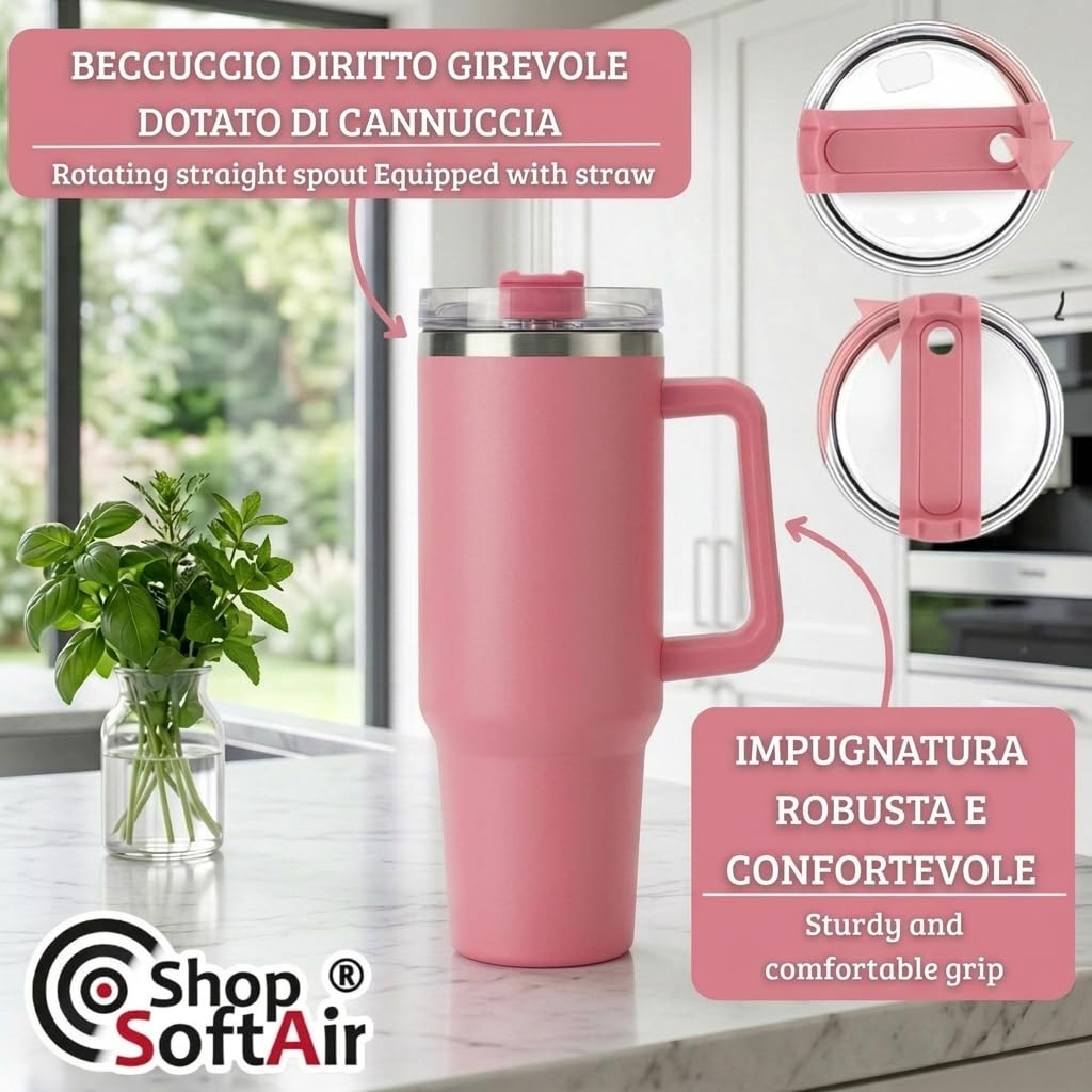 Borraccia termica da tavolo realizzata in acciaio inox di alta qualità, progettata per mantenere le bevande alla temperatura ideale, da 900 o 1200 ml, 6 colori (Rosa, 900 ml)