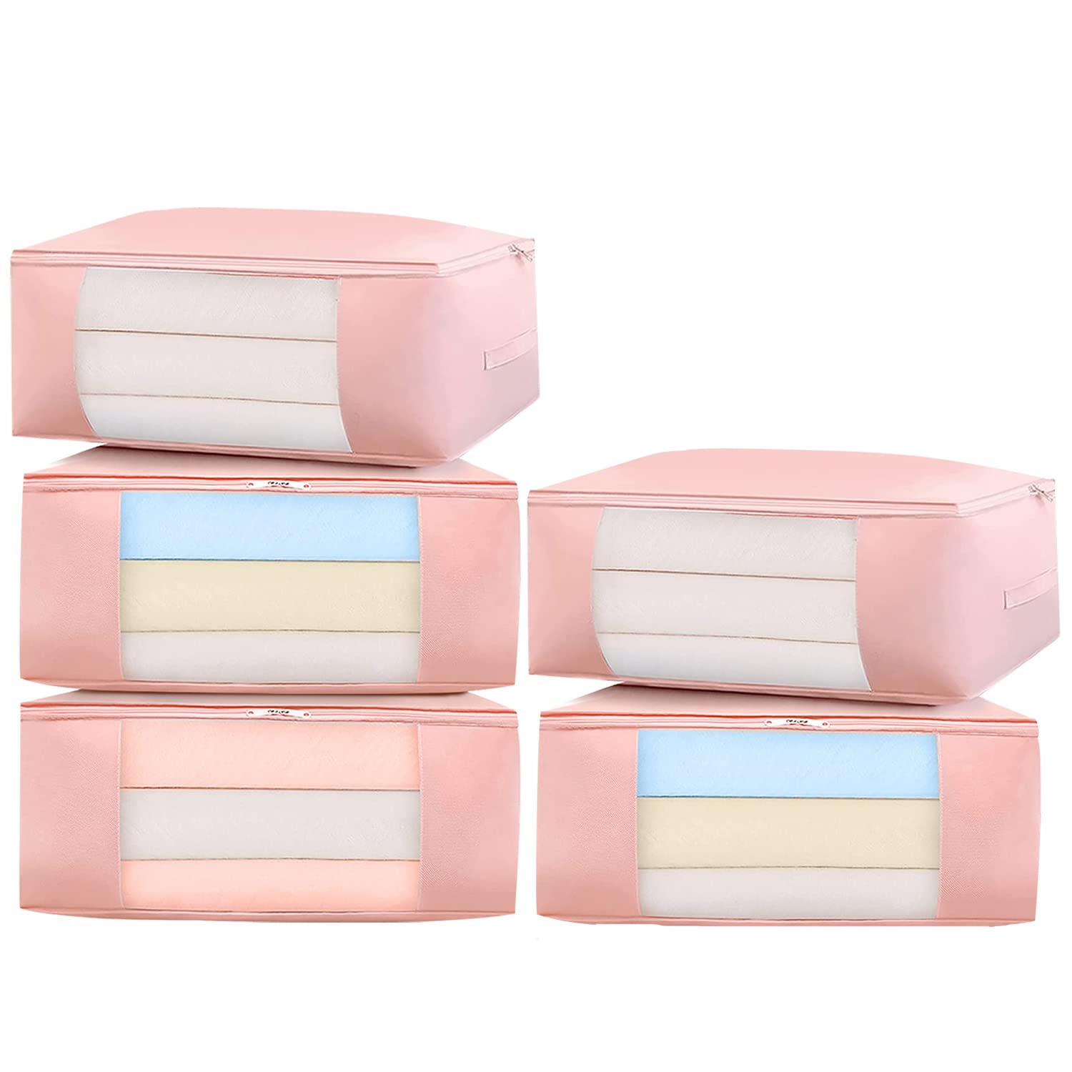 THMINS 70x50 cm Large Storage Bags, Waterproof Fabric,5 Pack Clothes Storage Box, Foldable Closet Organizers Storage Containers with Durable Handles Thick Fabric