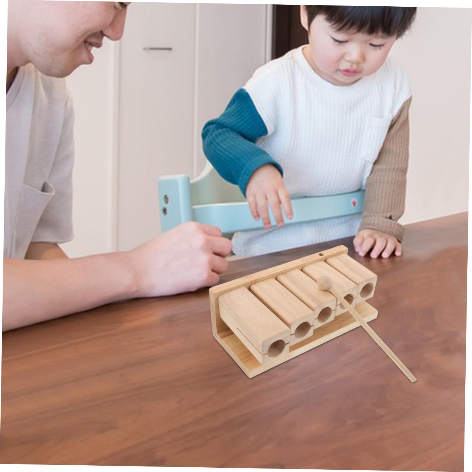 GALPADA Holz Schlagblock mit 5 Tönen aus Leichtem Holz für Interaktives Lernen im Klassenzimmer und Meditation mit Schlägel als Musikinstrument für Kleinkinder