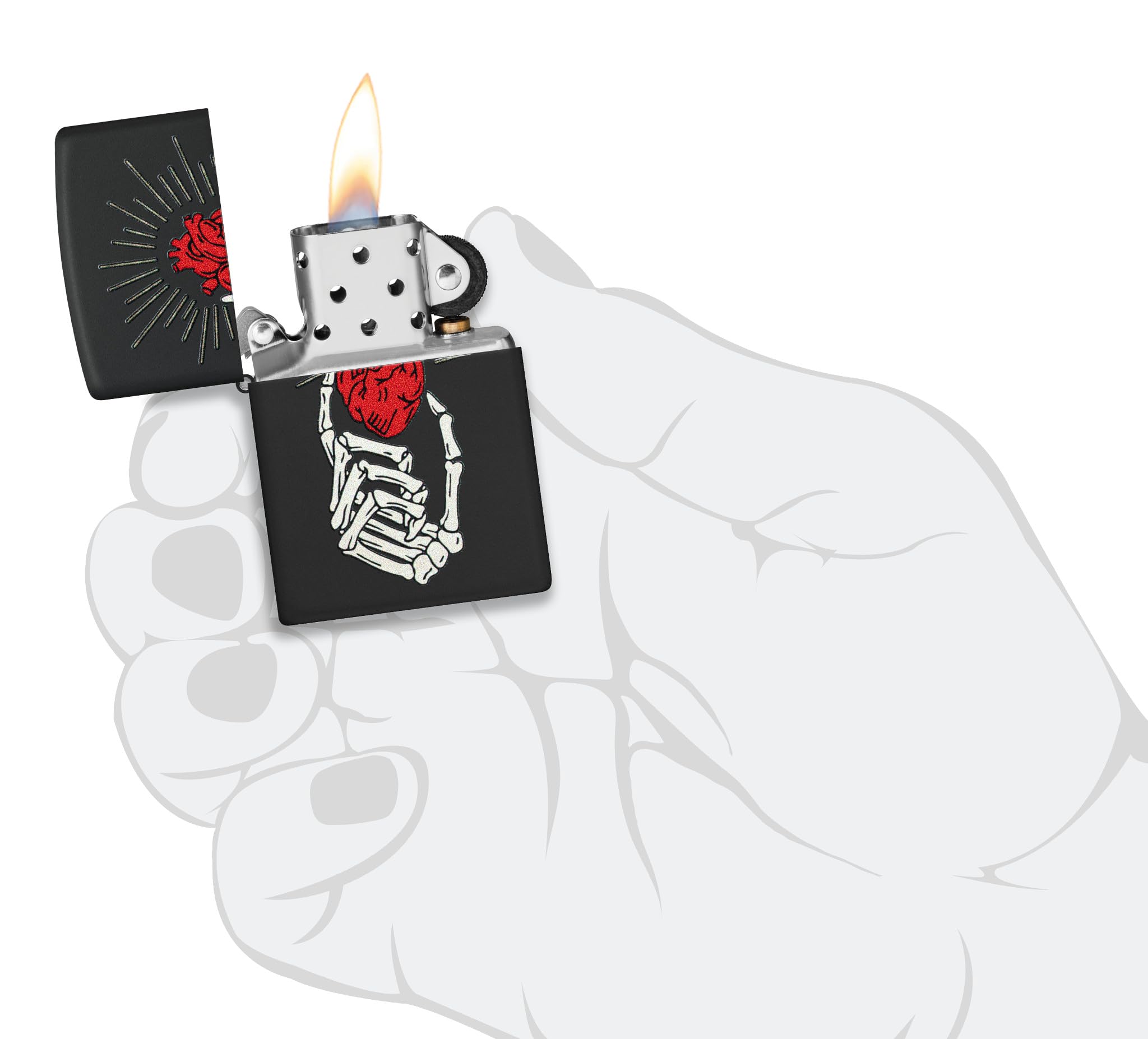 Zippo Sturmfeuerzeug - Heart in Hand Design - Schwarz Matt - Colour Image - Nachfüllbar - Wiederverwendbar - Windfestes Design - Geschenkbox - Made in USA