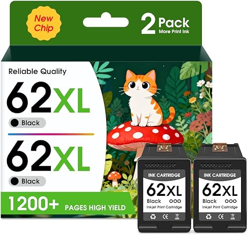 62XL Ink Cartridges High Yield Replacement for HP Ink 62 HP 62xl Black Ink Cartridge Work for hp Envy 7640 7645 5640 5540 5542 5545 5642 5665