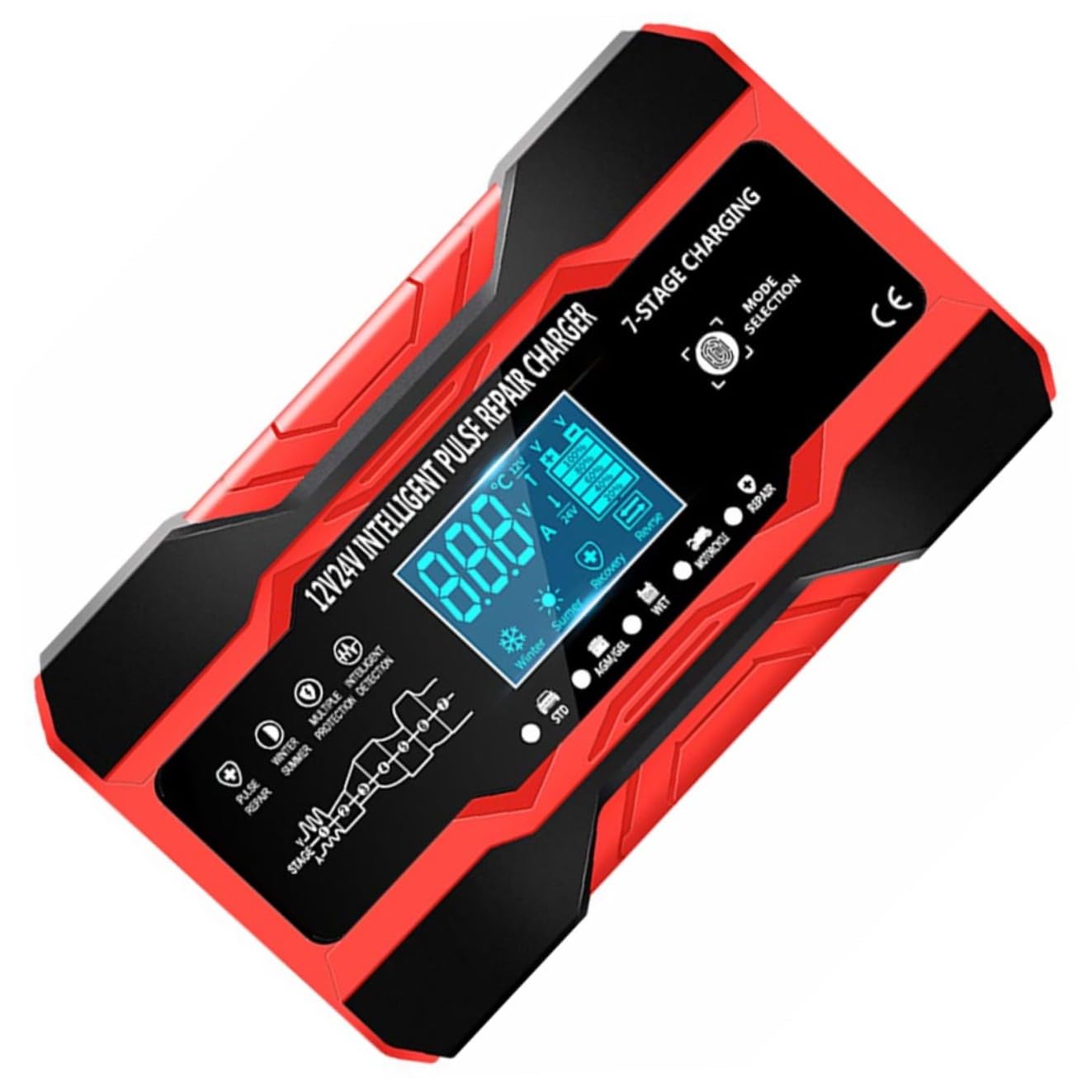 IMIKEYA Caricabatterie per Auto e Moto 12v 24v Intelligente Riparazione a Impulsi, Custodia Ignifuga in Abs, Alimentazione 180w, per Uso Esterno
