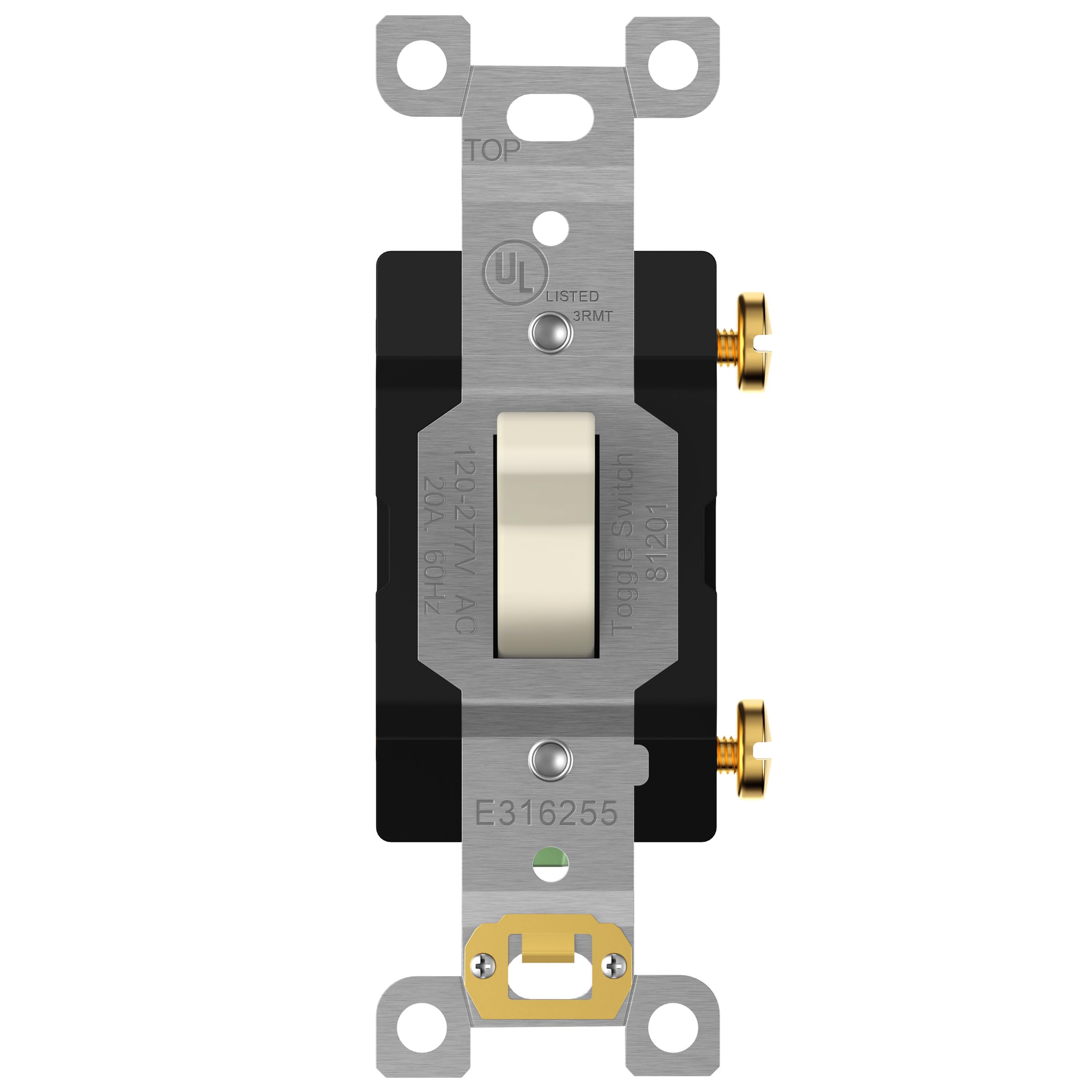 ENERLITES 20 Amp Heavy Duty Toggle Light Switch, Single Pole, 20A 120/277V, Grounding Screw, Commercial Grade, UL Listed, 81201-LA, Light Almond
