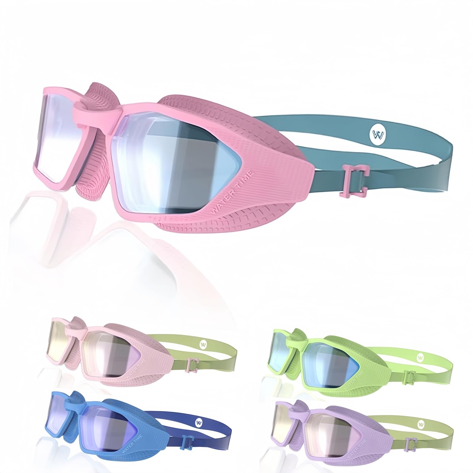 WATER TIME Kids Swim Goggles,Swimming Goggles for Kids 8-14,No Leaking UV Protection Wide View Wateproof in Water pool (Pink & Aqua)