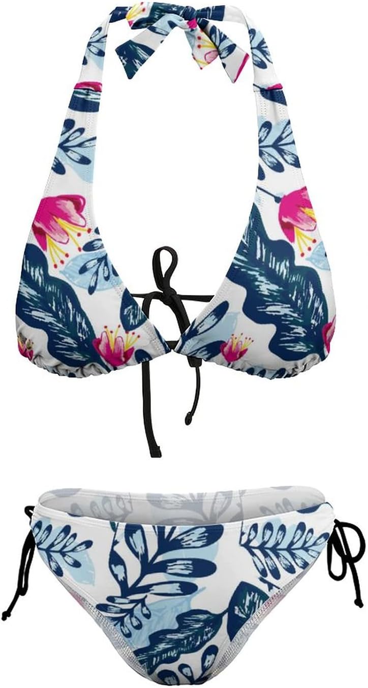 Women's Bikini Sets Two Piece Bathing Suits Sexy Textured Halter Padded Bikini Swimsuits Side Tie Thong Bottom Swimwear - Image 6