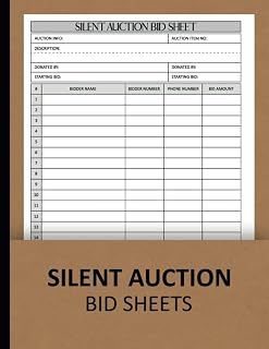 Silent Auction Bid Sheets: Large Size Fundraising Event Organizer Log Book | Charity Auction Bid Forms Tracker | Fundraising Event Planner