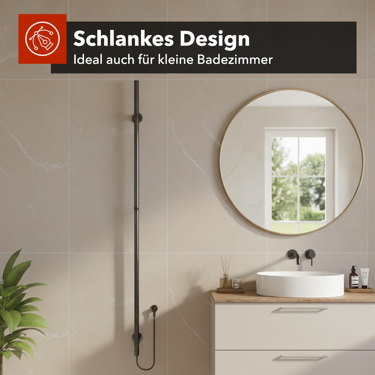 Belvit elektrischer Handtuchtrockner einzeln, Handtuchwärmer elektrisch mit 2 Heizstufen 45/60 °C, Timer 45/90 Min., 60 W, Aluminium, 2 Haken, Wandmontage mit Stecker – Grau Gebürstet