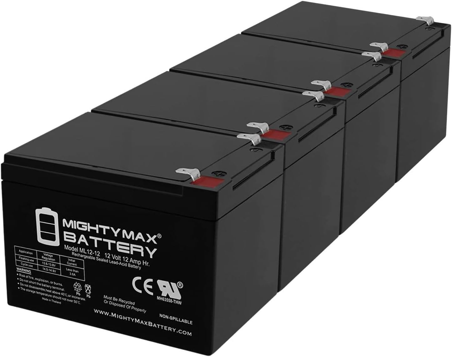 Mighty Max Battery ML12-12 - 12 Volt 12 AH SLA Battery F2 Terminal - Pack of 4