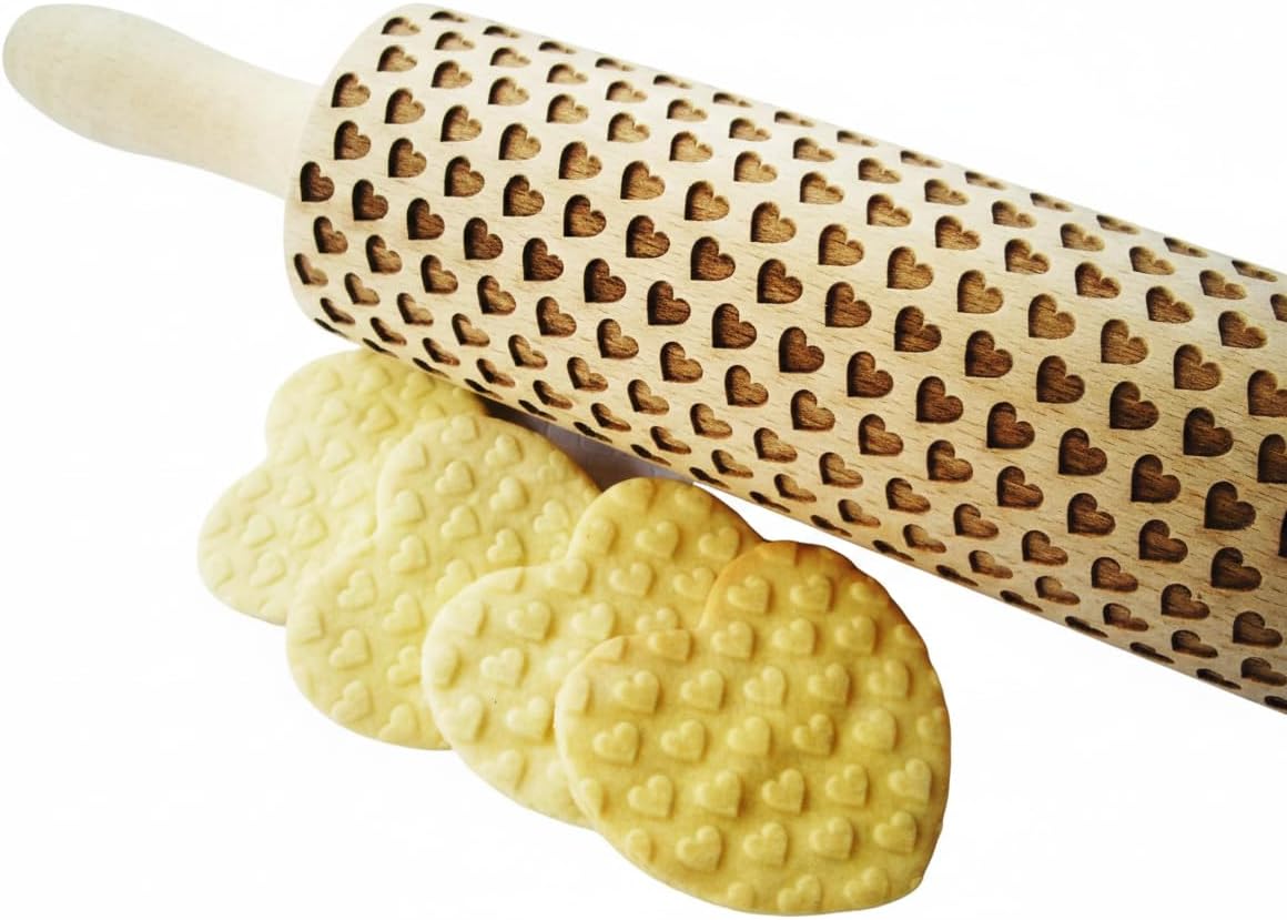 Rolling pin I LOVE YOU. Wooden embossing rolling pin with I LOVE YOU patern. Embossed cookies. Pottery. Birthday gift. Gift for mother