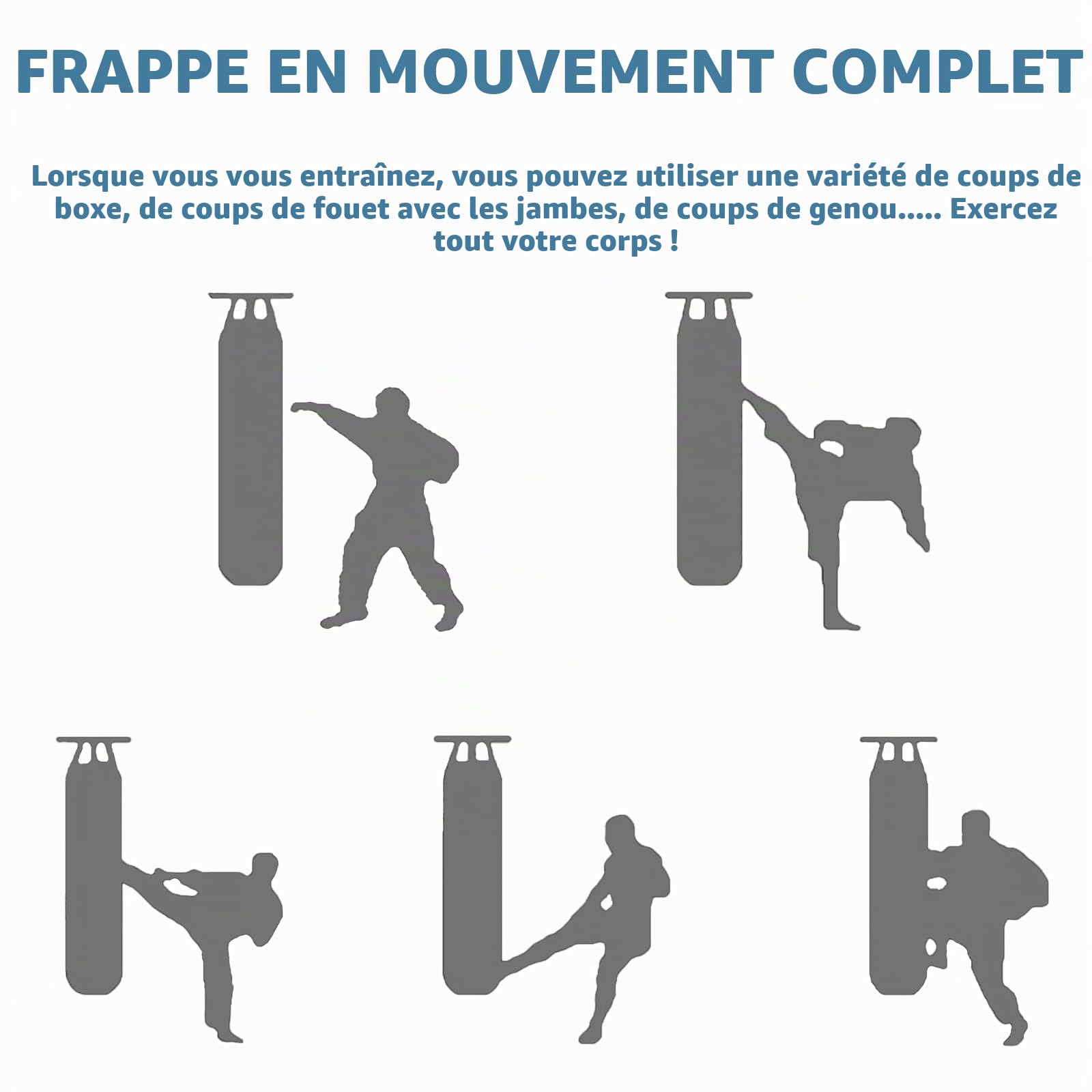 Sac de Boxe Frappe Adulte, 100cm Cuir PU de Haute Qualité, Lourd Equipement d'Entraînement MMA Muay Thai Kickboxing, pour Entraînement de Fitness (sans Sables Rempli)