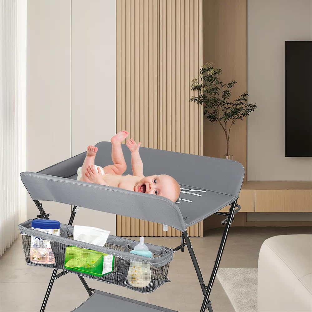 homewell Fasciatoio pieghevole per bambini, regolabile in altezza, con ruote e spazio di archiviazione, portata massima 25 kg