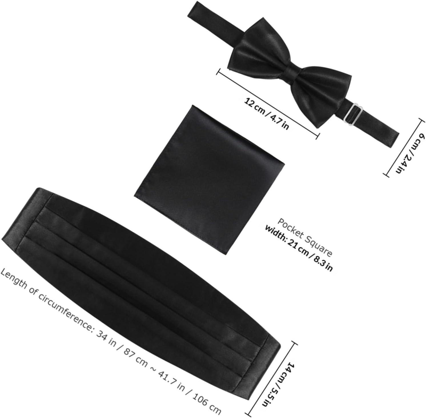 VICASKY 3pcs Men's Cumberbund Bow Tie Handkerchief Set Classic Suit Wedding Accessories Adjustable for Tuxedos