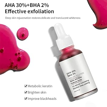 AHA 30% + BHA 2% Peeling Solution Exfoliating Solution AHA 30% + BHA 2% PeelingExfoliate Face Serum for Pore Cleansing Fine Lines and Radiant Skin (30 ml)