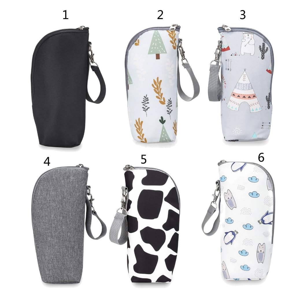 Baby Milk Bottle Bag Cartoon Print Zipper Closure Feeding Bottle Storage Car Breastfeeding Milk Insulated Bag