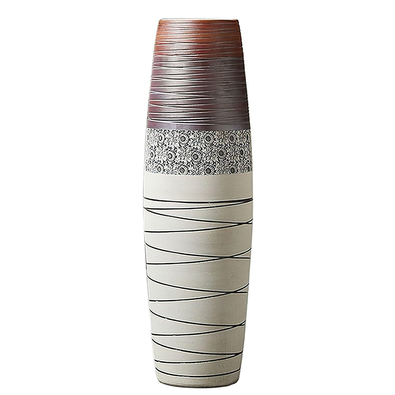asdchZen Tall Floor Vase 31.4 Inches/80Cm Stripe Large Floor Ceramic Vase For Home Deocr, Living Room, Office, Entryway, Decorative Twigs And Flowers,25x100cm