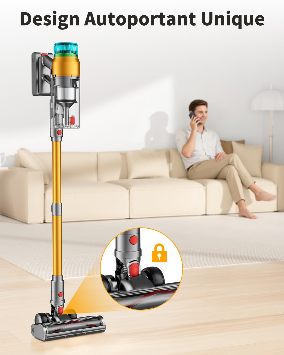 60KPA/600W Aspirateur Balai sans Fil, 75 Minutes Autonomie Aspirateur sans Fil Puissant avec Recharge Murale Écran Intelligent, aspirateur balai puissant pour Les Poils d'animaux/Tapis/Sols Durs